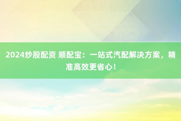 2024炒股配资 顺配宝：一站式汽配解决方案，精准高效更省心！