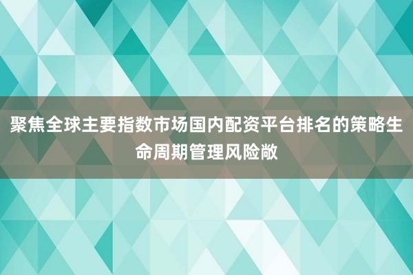 聚焦全球主要指数市场国内配资平台排名的策略生命周期管理风险敞