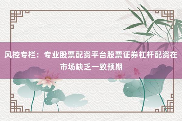 风控专栏：专业股票配资平台股票证券杠杆配资在市场缺乏一致预期