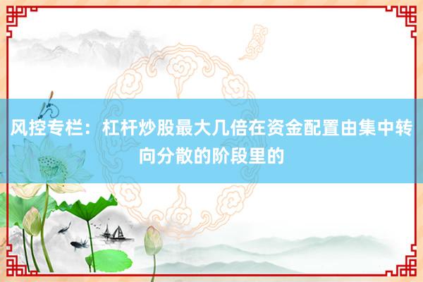 风控专栏：杠杆炒股最大几倍在资金配置由集中转向分散的阶段里的