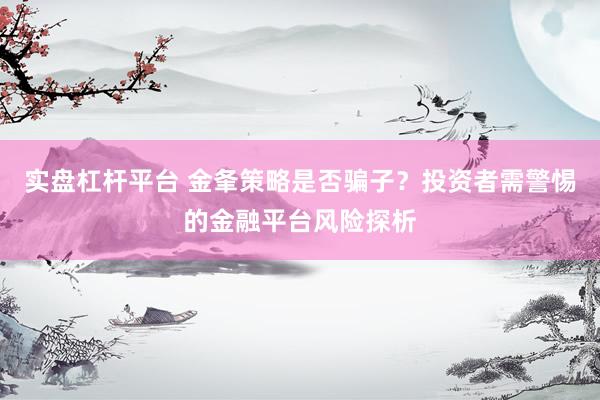 实盘杠杆平台 金夆策略是否骗子？投资者需警惕的金融平台风险探析