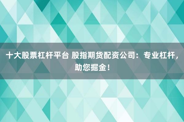 十大股票杠杆平台 股指期货配资公司：专业杠杆，助您掘金！