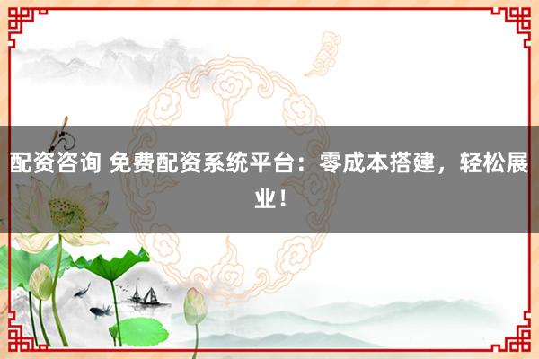 配资咨询 免费配资系统平台：零成本搭建，轻松展业！