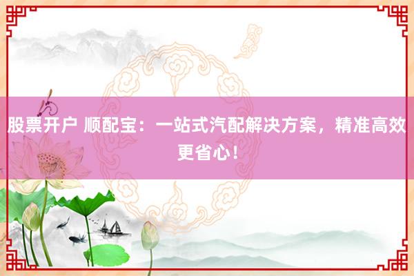 股票开户 顺配宝：一站式汽配解决方案，精准高效更省心！