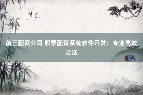 前三配资公司 股票配资系统软件开发：专业高效之选