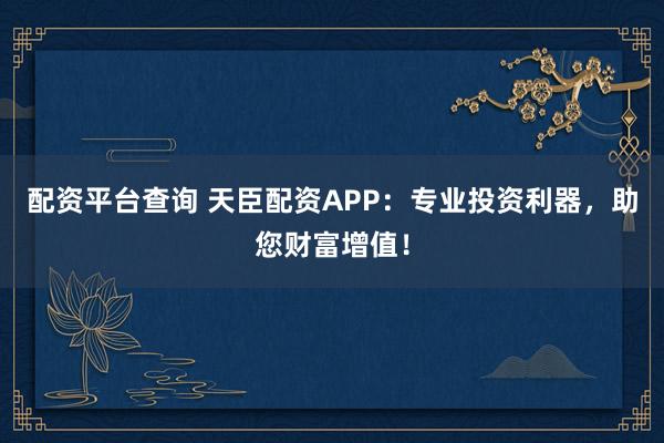 配资平台查询 天臣配资APP：专业投资利器，助您财富增值！